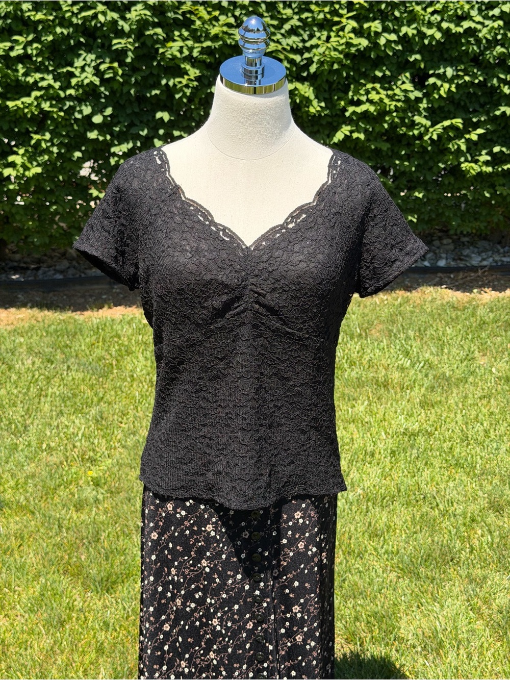 Vintage 90s Whimsigoth Set Talbots Lace Blouse Briggs Floral Maxi Skirt Cottage - Picture 9 of 14